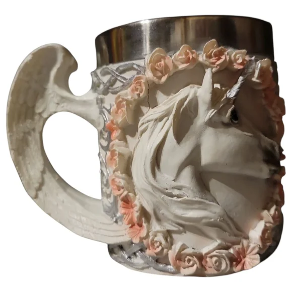 Vtg Ebros Sacred Bridal Unicorn Roses Mug Drink Beer Stein Tankard Coffee Cup - Picture 9 of 10